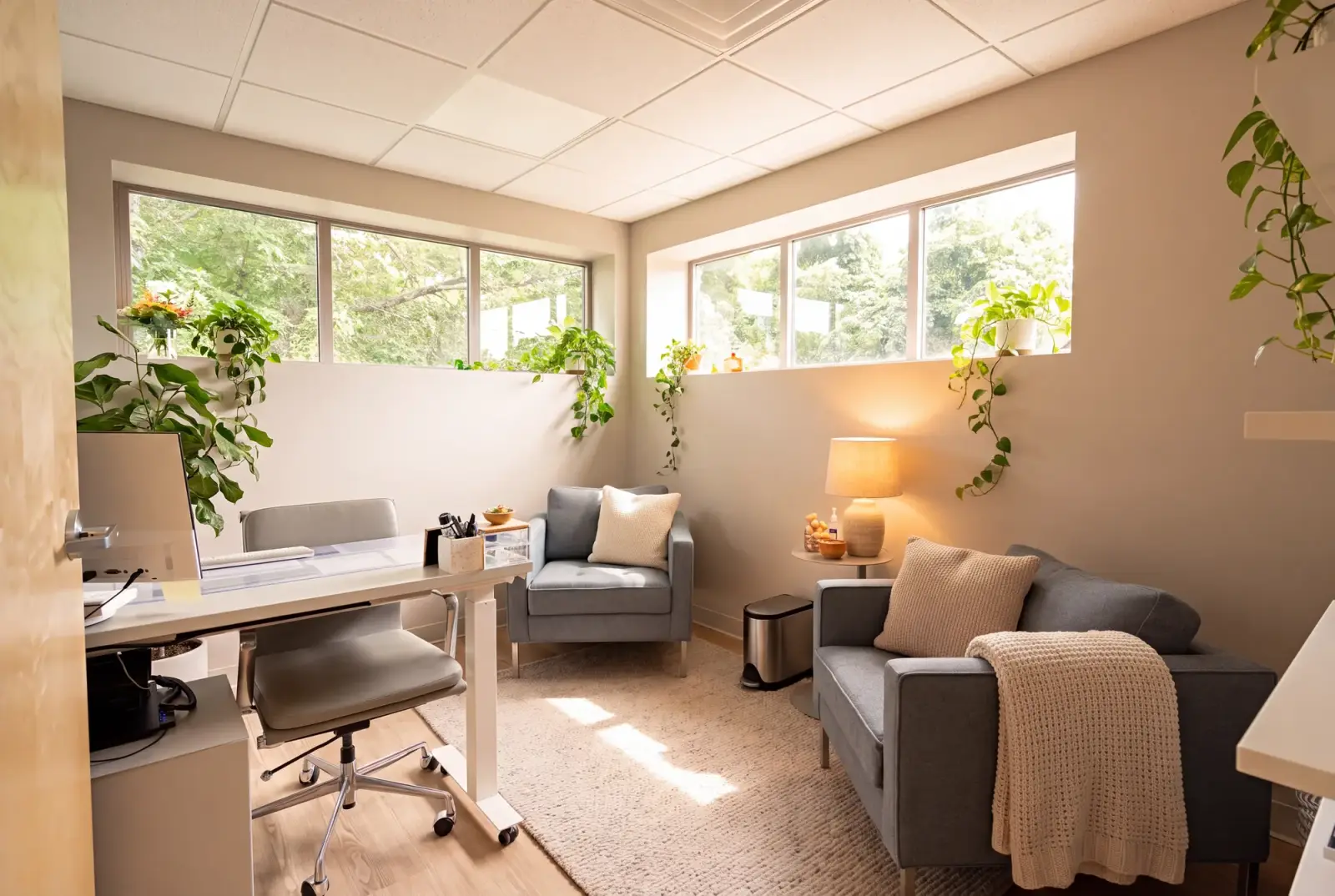A consultation room with natural light at Bishop Health in South Portland