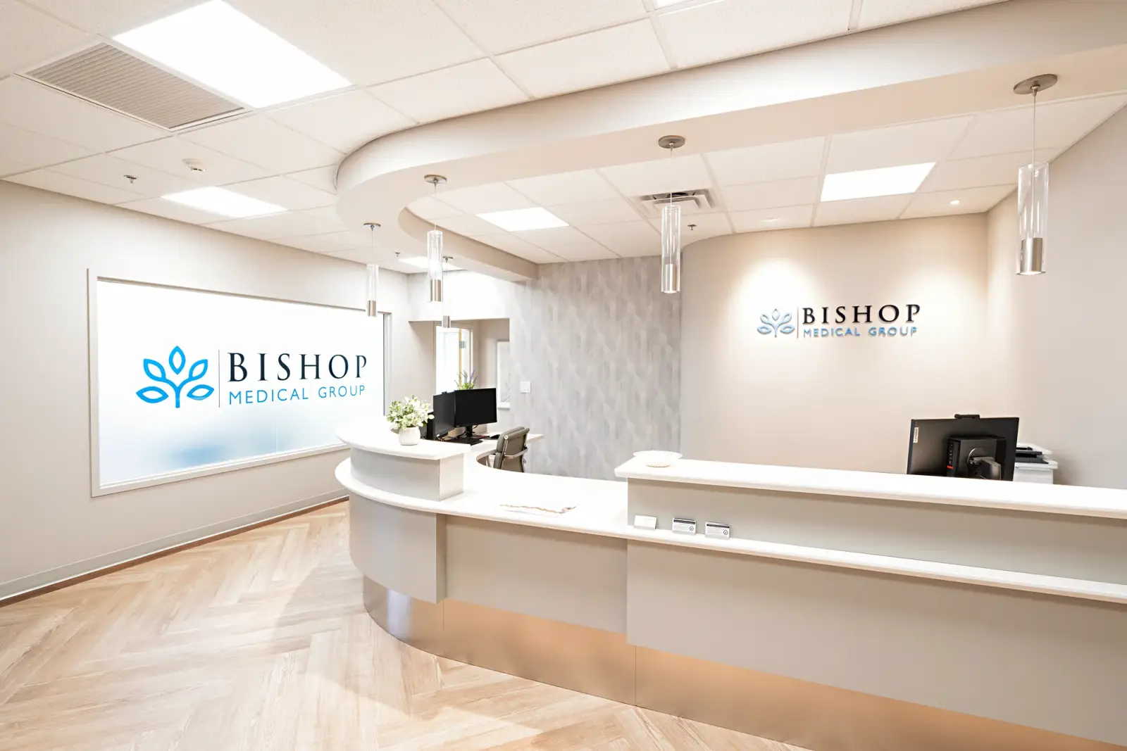 The Bishop Health lobby and brand wall