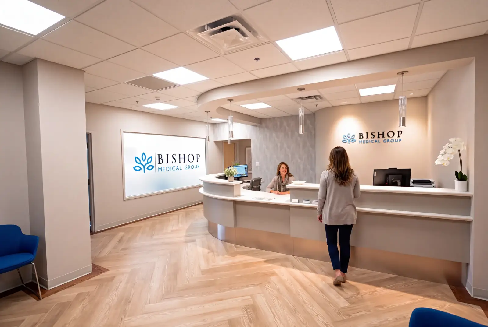 The Bishop Health reception lobby in South Portland, Maine